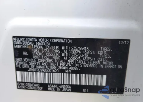 2013 Toyota Rav4 Limited из США, поврежденный, VIN JTMDFREV9D5001620